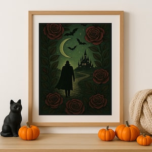 Gothic Artwork Wall Decor, Vampire Art Printable, Whimsigoth Digital Poster Print