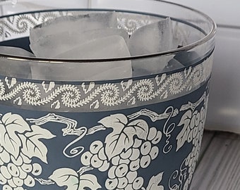 Hazel Atlas Grapevine Ice Bucket, Vintage Original Glass Ice Bucket, Blue with White Grapevine Pattern, Vintage Barware, 23/40