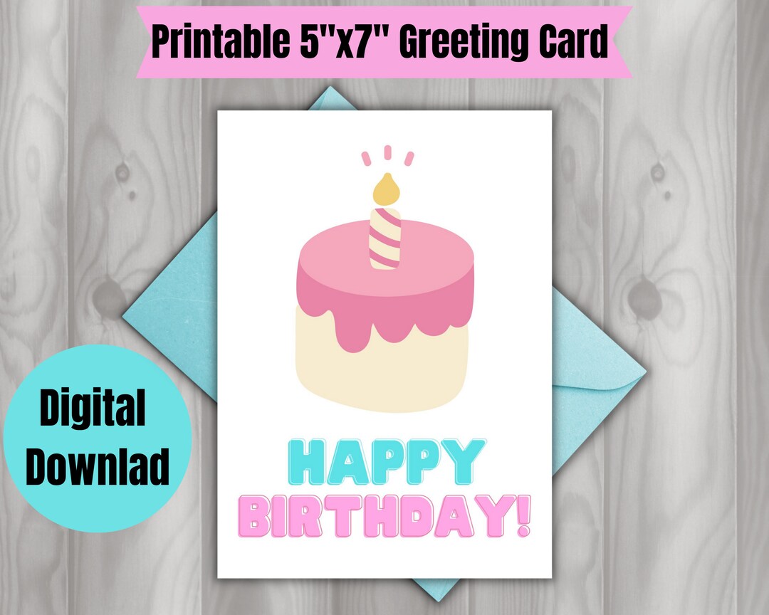 Printable Birthday Card, Instant Digital Download, Digital Card, 5x7 ...