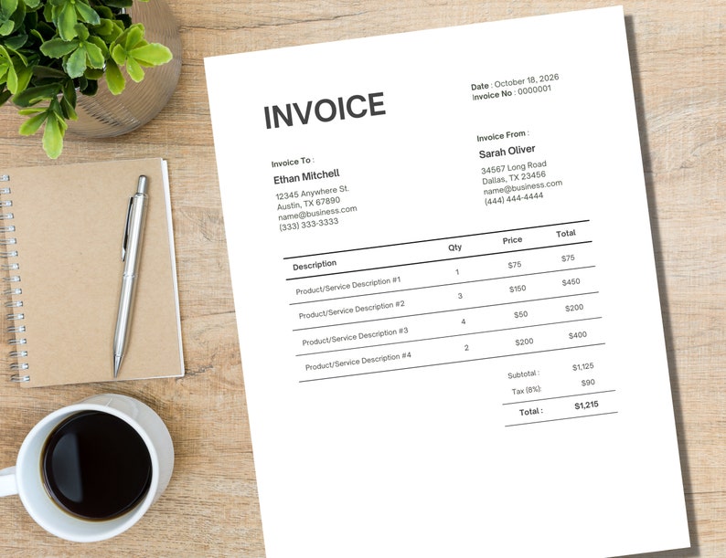 Invoice Template Canva, Invoice Template for Small Business, Canva ...