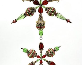 2 Tier Chandelier Snowflake Ornament, 10.5" in length-green gold red #805