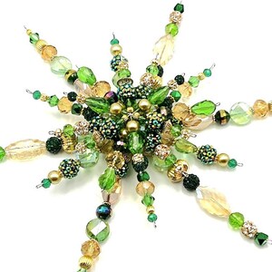 Snowflake Ornament set of 4-Green Gold Sparkle #2-2