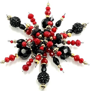 Snowflake Ornament set of 3-Red Gold Black #1