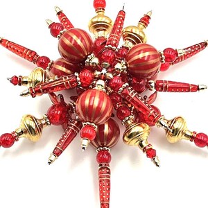Snowflake ornament set of 3-red gold stripe #156