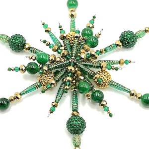 Snowflake Ornament set of 4-Green Gold Sparkle #1