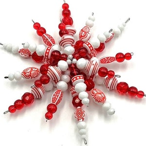 Snowflake ornament set of 3-Red White #2