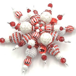 Luxe Snowflake ornament set of 3-red white sparkle #165