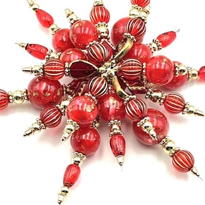 Snowflake ornament set of 3-red gold marble #155