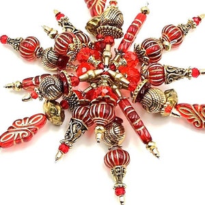 Luxe Snowflake ornament set of 3-Red Gold Asian