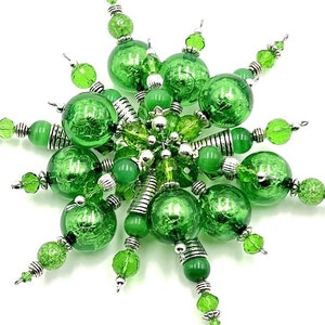 Snowflake Ornament set of 3-Green Silver Modern #1