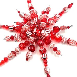 Snowflake Ornament set of 4-Red White #1