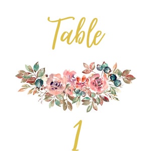 Gold Floral Table Numbers Digital Download