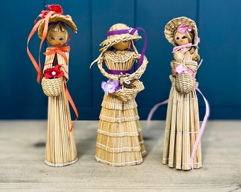 Set of 3 Vintage oriental Straw Dolls