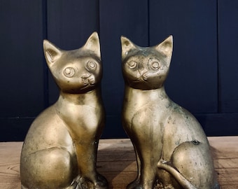 Pair of vintage brass cats