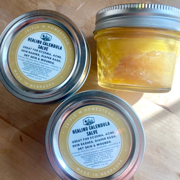 Healing Calendula Salve | Triple M Homestead Homemade Skincare | Sensitive Skin, Rashes, Wounds