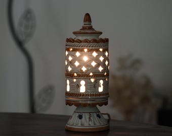 Vintage openwork ceramic lamp – decorative light piece