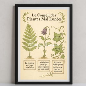 The Council of Unloved Plants poster — committed botanical illustration to print, poetic A4 wall art, digital PDF to download