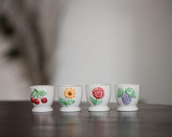 Set of 4 ceramic egg cups – Fruit and flower designs – AFIBEL brand