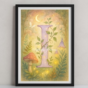 Póster de la letra I de un cuento de hadas: ilustración digital imprimible, decoración de pared con el alfabeto, arte digital para imprimir