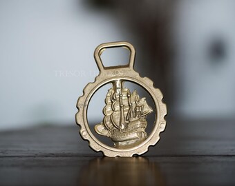 Vintage Brass Bottle Opener - Antique Sailboat Relief - Decorative Retro Nautical - Collectible