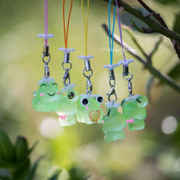 Set mit 5 phosphoreszierenden Frosch-Armbändern, phosphoreszierender Frosch-Schlüsselanhänger mit weißer Blume, modischer Handyschmuck