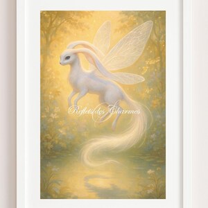 Élérielle Fee Poster | Goldener Wald Magischer Geist Wandkunst PDF A4 | Druckbares Fantasy Wesen | Herunterladbares Magisches Poster