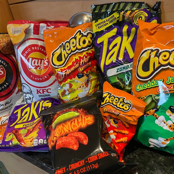 Crisp Lovers Mystery Box International Crisp Bundle Lays, Takis, Kronchis, Cheetos, Fritos