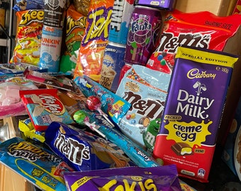 Snack Bundle Munchie Mystery Box Cheetos Oreo Dunkin Takis Rap Snacks M&Ms Fanta Australian Cadbury’s KitKat MilkyBar Bubble Tea Candies