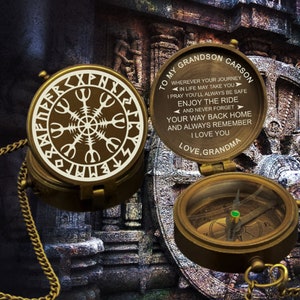 Nordic Compass, Viking Vegvisir Engraved Compass, Norse Mythology Compass, Working Compass, Anniversary Gift, To My Son Gift, Gift for Dad