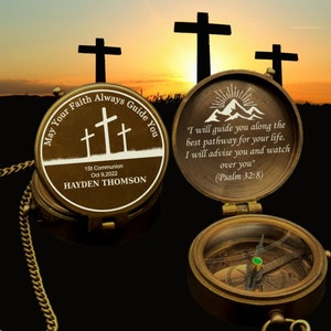 Confirmation Gift, Personalized Compass, First Communion Gift, Baptism Gift, Religious Gift, Personalized Gifts, Custom Engraved Compass