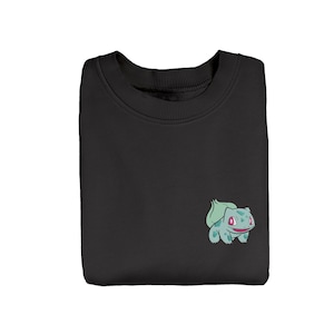 Bulbasaur Embroidered Sweatshirt, Anime Sweatshirt, Anime Embroidered Sweatshirt, Embroidered Crewneck Sweater, Embroidered Gift