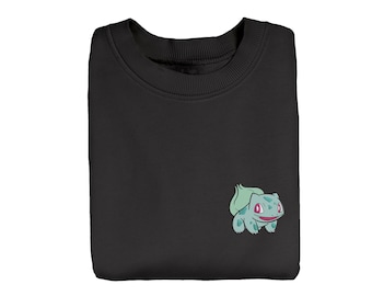 Bulbasaur Embroidered Sweatshirt, Anime Sweatshirt, Anime Embroidered Sweatshirt, Embroidered Crewneck Sweater, Embroidered Gift