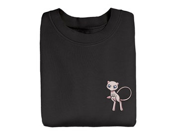 Mew Embroidered Sweatshirt, Anime Sweatshirt, Anime Embroidered Sweatshirt, Embroidered Crewneck Sweater, Embroidered Gift