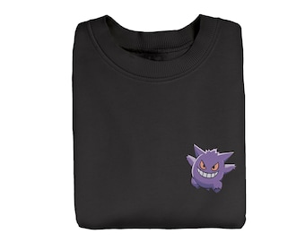 Gengar Embroidered Sweatshirt, Anime Sweatshirt, Anime Embroidered Sweatshirt, Embroidered Crewneck Sweater, Embroidered Gift