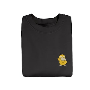 Psyduck Embroidered Sweatshirt, Anime Sweatshirt, Anime Embroidered Sweatshirt, Embroidered Crewneck Sweater, Embroidered Gift