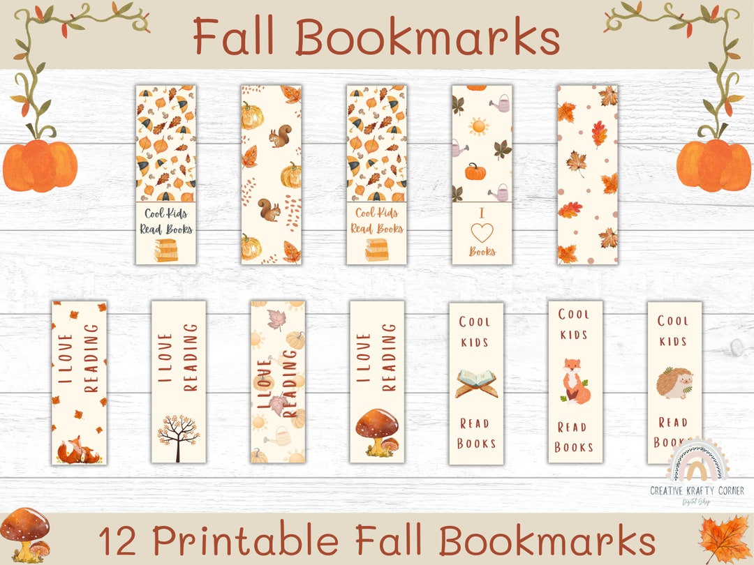 12 Fall Printable Bookmarks for Kids | Fall Bookmarks | Autumn ...