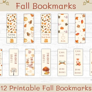 12 Fall Printable Bookmarks for Kids | Fall Bookmarks | Autumn Printable Bookmarks | Bookmarks for Reading