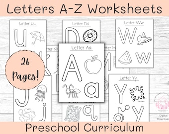 Letters A-Z Worksheets, Preschool Worksheets, Worksheets for kids, Curriculum for kids, Children's Worksheets, Preschool Curriculum