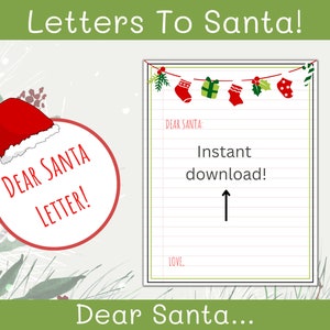 Dear Santa Letter, Christmas Letter to Santa, Christmas Letter digital printout, Kids Printouts, Christmas Printouts, Christmas Digital file