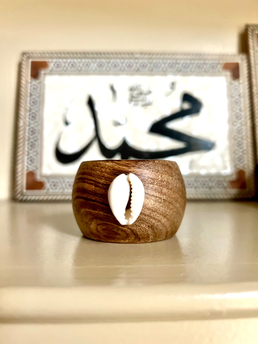 Acacia Wood Napkin Holder With Shell 2 Napkin Rings in a Etsy