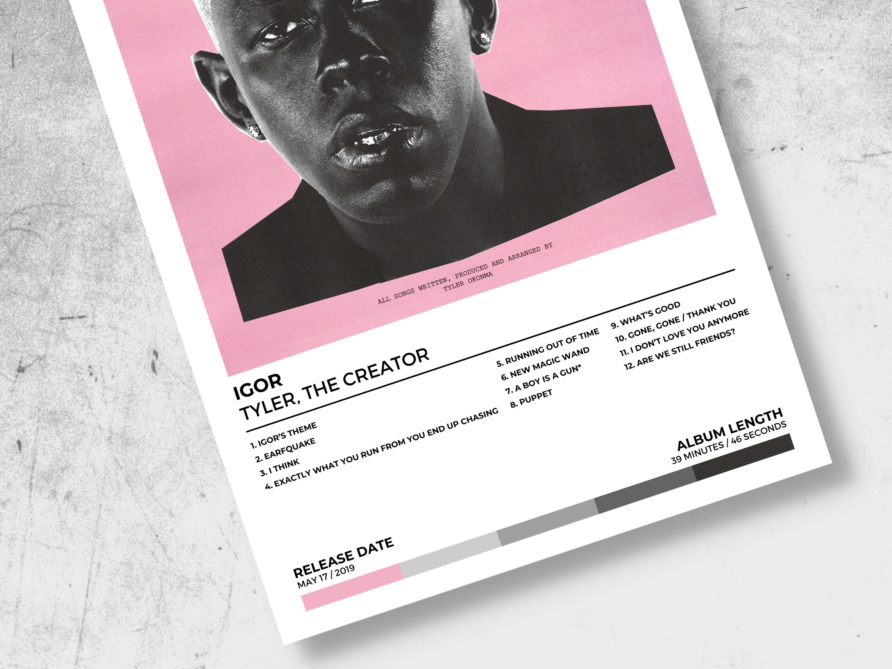 YNREMM Rapper Tyler The Creator IGOR Album Cover Signed Posters for room  aesthetic Music Canvas Poster 12x18 inches unframed