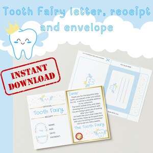 Tooth Fairy Brief und Quittung mit Umschlag | Erster Zahn | Druckbar | Sofortdownload | Halte eine besondere Erinnerung fest | Kleinkinderinnerungen