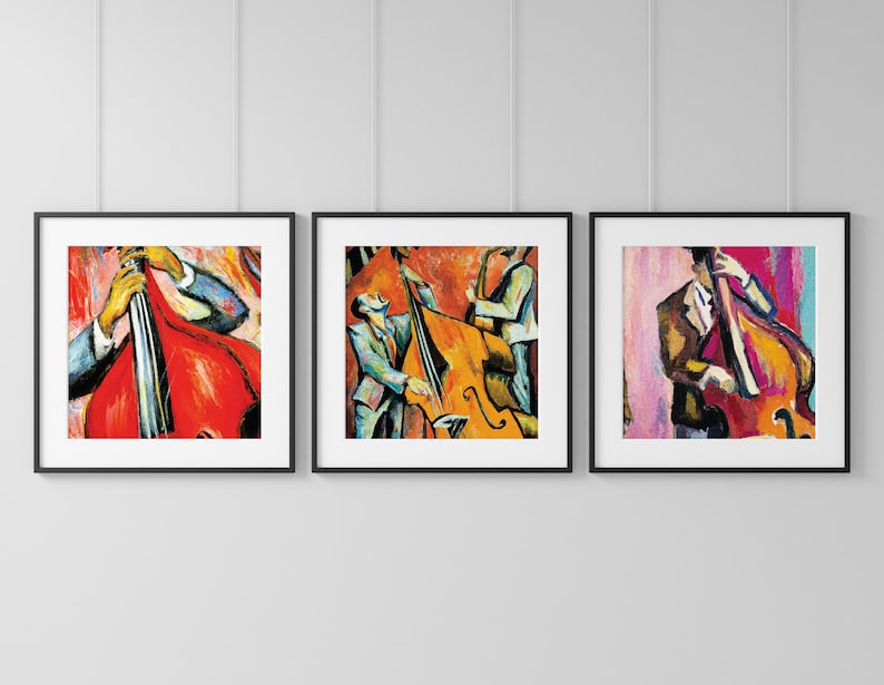 Jazz Bass Printable Music Wall Art, Set of 3 Jazz Music Decor, Musical