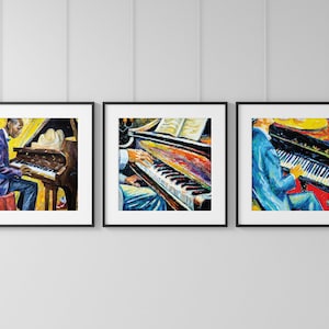 Jazz Piano Printable Music Wall Art, Set of 3 Jazz Music Decor, Musical Instrument Poster, Digital A.I. Art, 3 Piece Piano Theme Wall Art