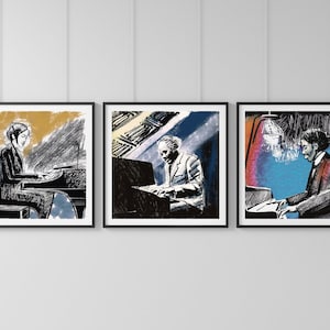 Jazz Piano Players Printable Wall Art, Set of 3 Jazz Piano Music Culture, 3 Piece Jazz Piano Charcoal Original Art, Digital Download, 1 of 2