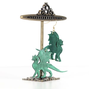 Green or Blue/Purple Color Shift Wood Dragon Dangle Earrings