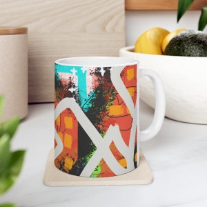 Abstract Art with White Lines -Ceramic Mug 11oz