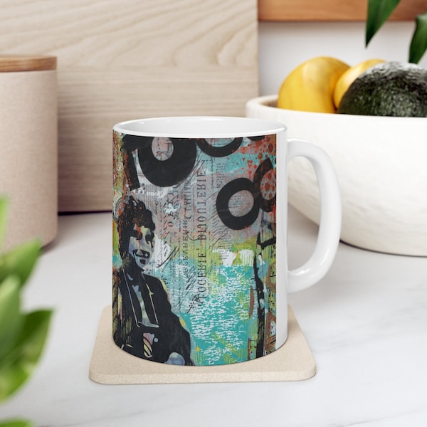 Sip in Style with a Bob Dylan Collage Coffee Mug -Ceramic Mug -11oz