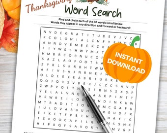 Thanksgiving Word Search Party Game, Classroom Games Activities, Kids Friendsgiving, Thanksgiving Holiday Printable