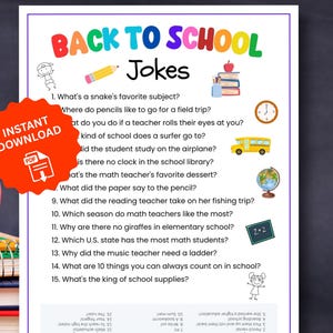 Back To School Jokes For Kids, Activity, First Day of School Activity, Classroom Party Game, Staff Faculty Icebreaker Game, Teacher Riddles